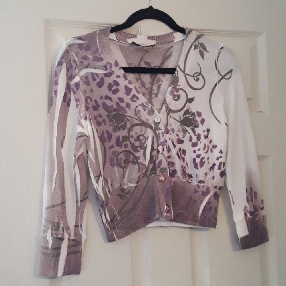 Twenty One Purple Gray Animal Floral Cardigan M